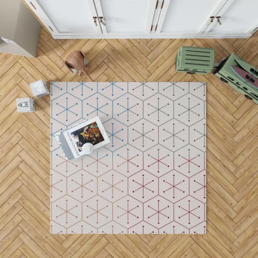 Red Blue Orange Hexagon Pattern Rug