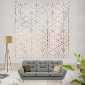 Red Blue Orange Hexagon Pattern Wall Tapestry