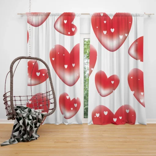 Red Bubble Heart Design Curtain