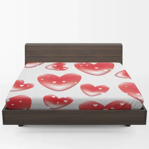 Red Bubble Heart Design Fitted Sheet 1