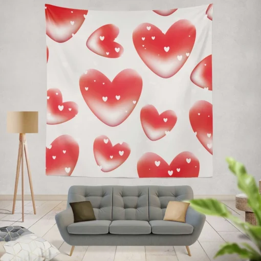 Red Bubble Heart Design Wall Tapestry