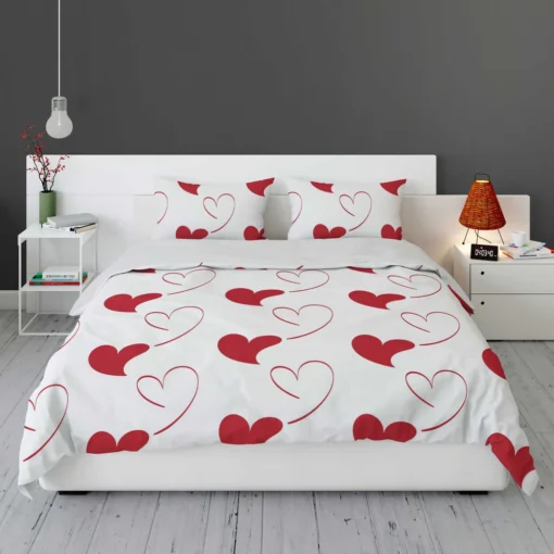 Red Curved Couple Hearts Bedding Set 1