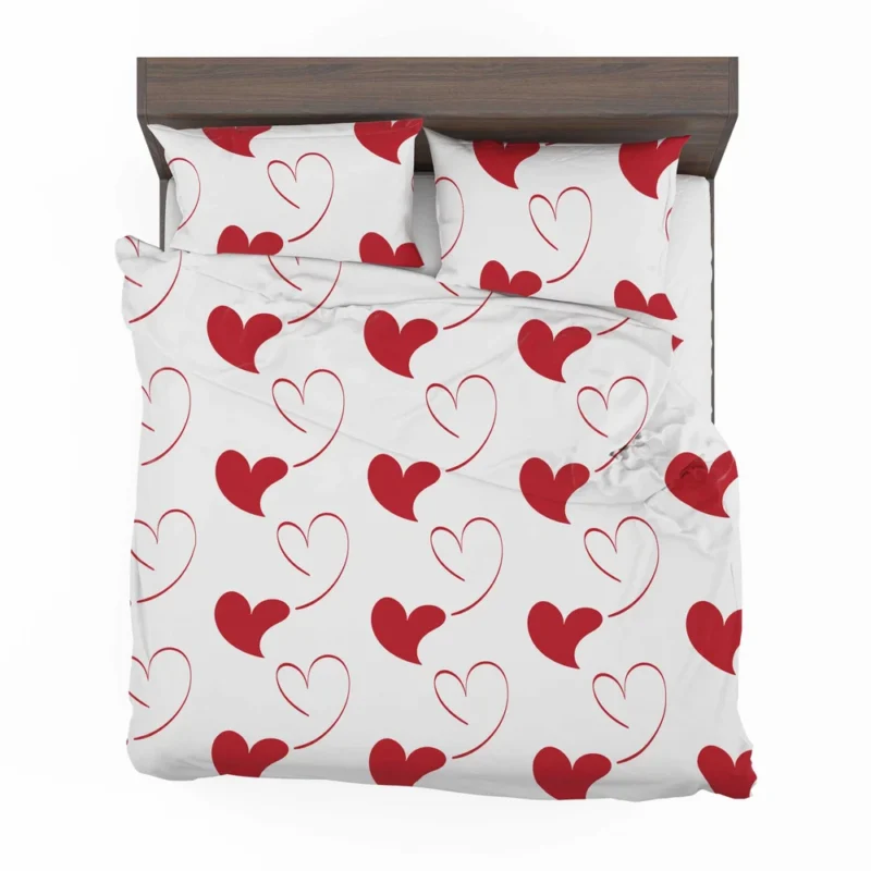 Red Curved Couple Hearts Bedding Set 2