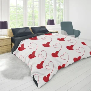 Red Curved Couple Hearts Duvet Cover 1