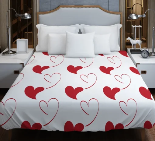 Red Curved Couple Hearts Duvet Cover