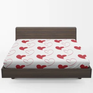 Red Curved Couple Hearts Fitted Sheet 1