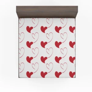 Red Curved Couple Hearts Fitted Sheet