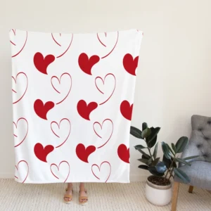 Red Curved Couple Hearts Fleece Blanket