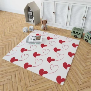 Red Curved Couple Hearts Rug 1