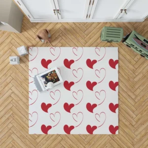 Red Curved Couple Hearts Rug