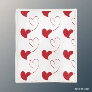 Red Curved Couple Hearts Sherpa Fleece Blanket 1