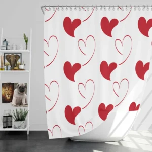 Red Curved Couple Hearts Shower Curtain