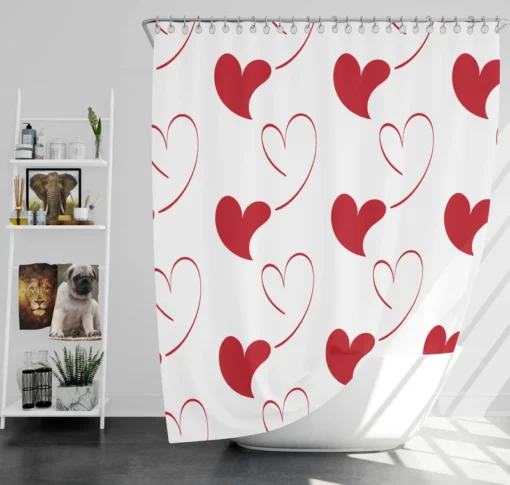 Red Curved Couple Hearts Shower Curtain