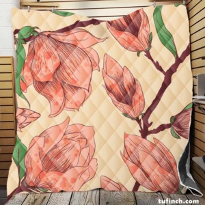 Red Flowers Artistic Background Quilt Blanket