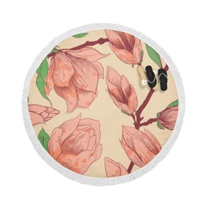 Red Flowers Artistic Background Round Beach Towel