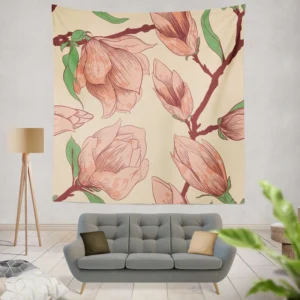 Red Flowers Artistic Background Wall Tapestry