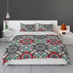 Red Green Grey Ethnically Pattern Bedding Set 1