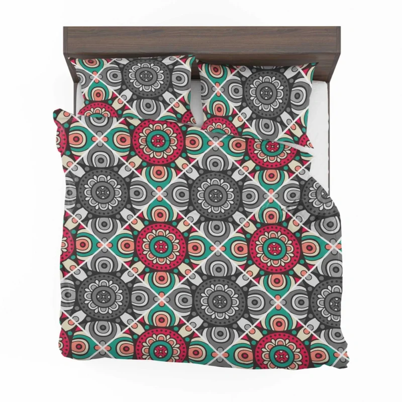 Red Green Grey Ethnically Pattern Bedding Set 2