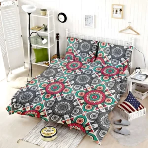 Red Green Grey Ethnically Pattern Bedding Set