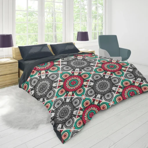 Red Green Grey Ethnically Pattern Duvet Cover 1