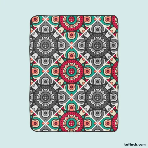 Red Green Grey Ethnically Pattern Fleece Blanket 1