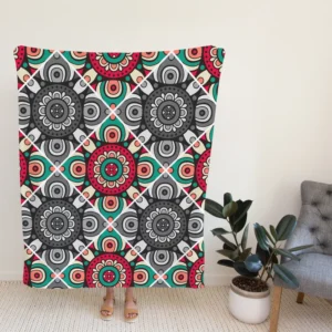 Red Green Grey Ethnically Pattern Fleece Blanket