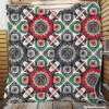 Red Green Grey Ethnically Pattern Quilt Blanket