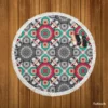 Red Green Grey Ethnically Pattern Round Beach Towel