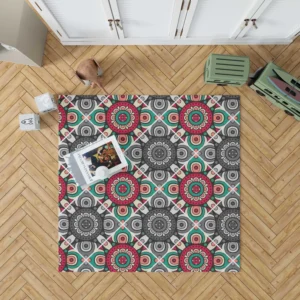 Red Green Grey Ethnically Pattern Rug