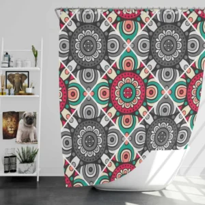 Red Green Grey Ethnically Pattern Shower Curtain