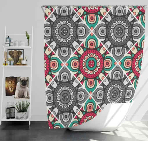 Red Green Grey Ethnically Pattern Shower Curtain