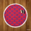 Red Japanese Floral Design Round Beach Towel