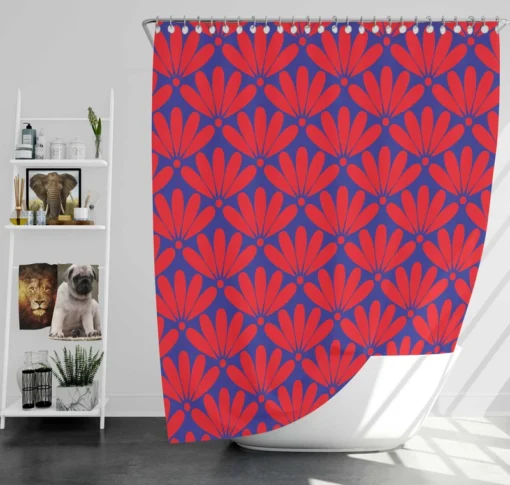 Red Japanese Floral Design Shower Curtain