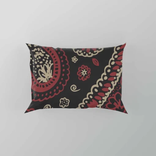 Red Off White Paisley On Black Background Pillow Case