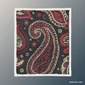 Red Off White Paisley On Black Background Sherpa Fleece Blanket 1