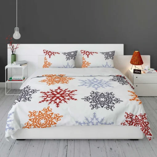 Red Orange Blue Colorful Snowflakes Bedding Set 1