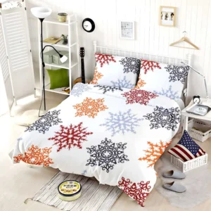 Red Orange Blue Colorful Snowflakes Bedding Set