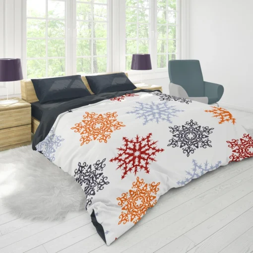 Red Orange Blue Colorful Snowflakes Duvet Cover 1