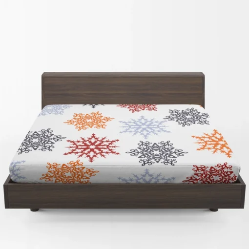 Red Orange Blue Colorful Snowflakes Fitted Sheet 1