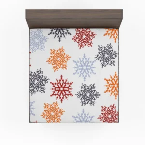 Red Orange Blue Colorful Snowflakes Fitted Sheet