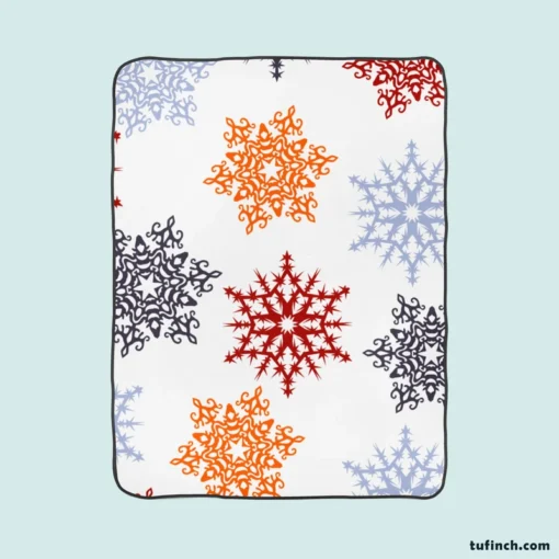 Red Orange Blue Colorful Snowflakes Fleece Blanket 1