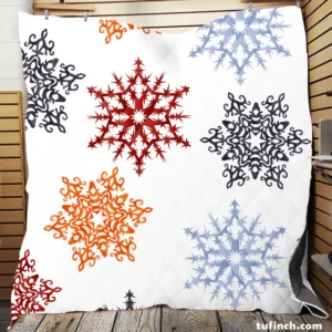 Red Orange Blue Colorful Snowflakes Quilt Blanket