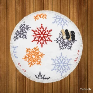 Red Orange Blue Colorful Snowflakes Round Beach Towel