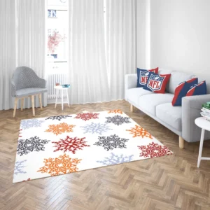 Red Orange Blue Colorful Snowflakes Rug 2