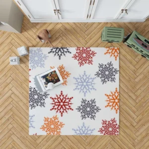 Red Orange Blue Colorful Snowflakes Rug