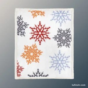 Red Orange Blue Colorful Snowflakes Sherpa Fleece Blanket 1