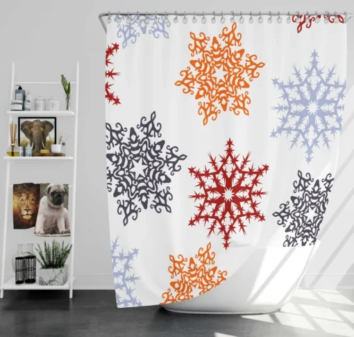 Red Orange Blue Colorful Snowflakes Shower Curtain