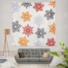 Red Orange Blue Colorful Snowflakes Wall Tapestry