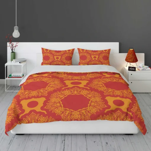 Red Orange Vintage Ornamental Pattern Bedding Set 1