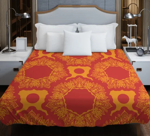 Red Orange Vintage Ornamental Pattern Duvet Cover